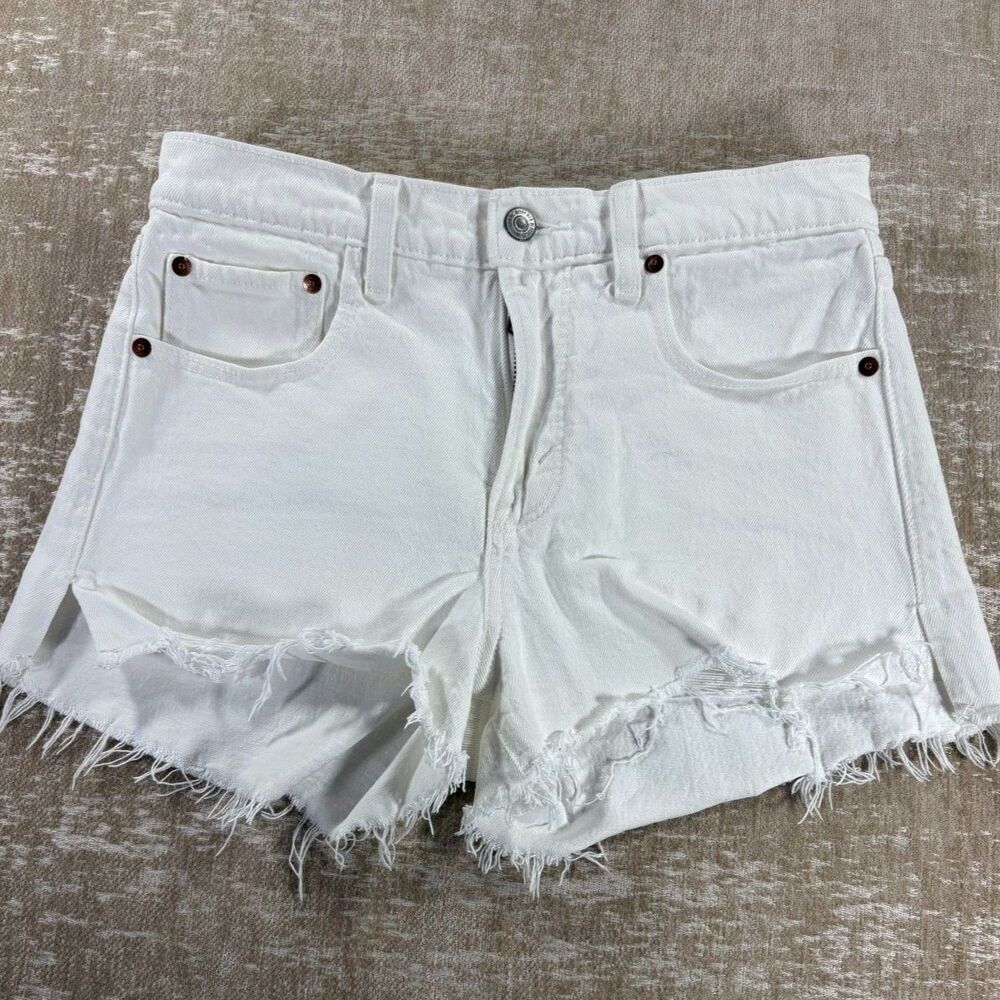 Abercrombie White Denim Cutoff Shorts Distressed Frayed Size 25